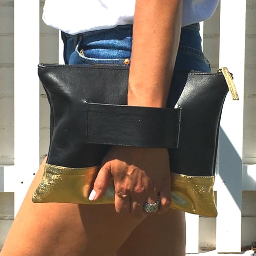Image of LARGE CLUTCH - BLACK/GOLD LEATHER - 'BACK TO BLACK'