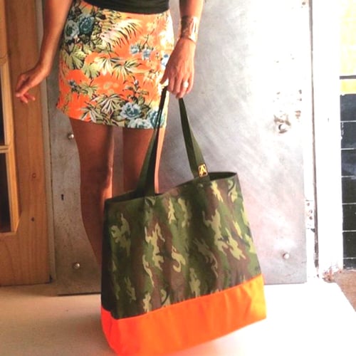 Image of BADASS BEACH BAG - CAMO AND NEON ORANGE