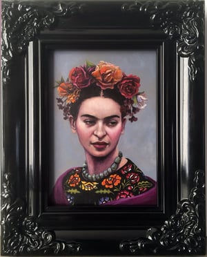 Image of Frida in Black Huipil - Framed Original Painting SOLD