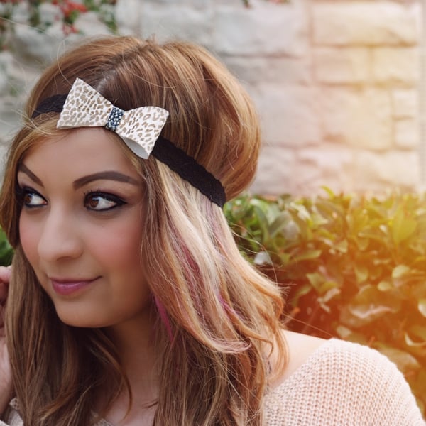 Image of the lil' leather bow- cheetah print bow headband