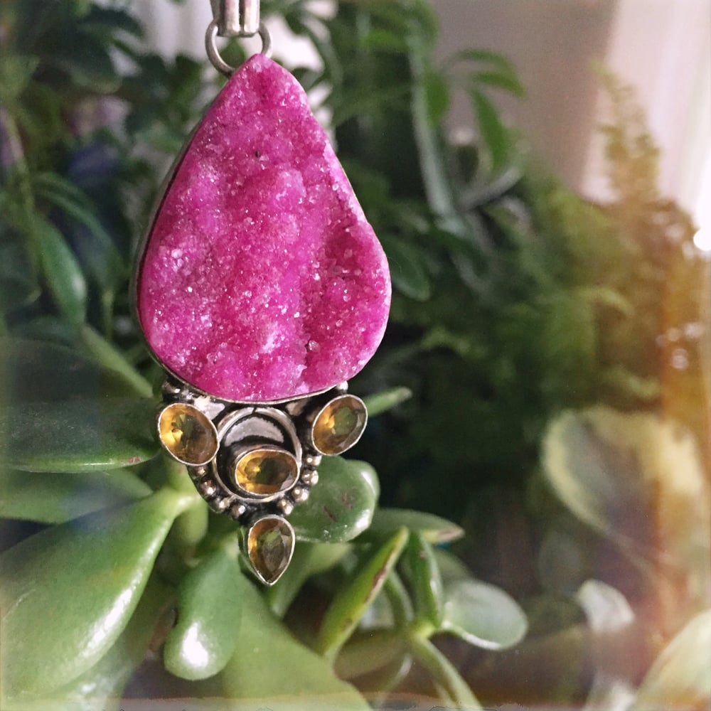 Image of "Sugar Droplet" Druzy & Golden Topaz Sterling Necklace