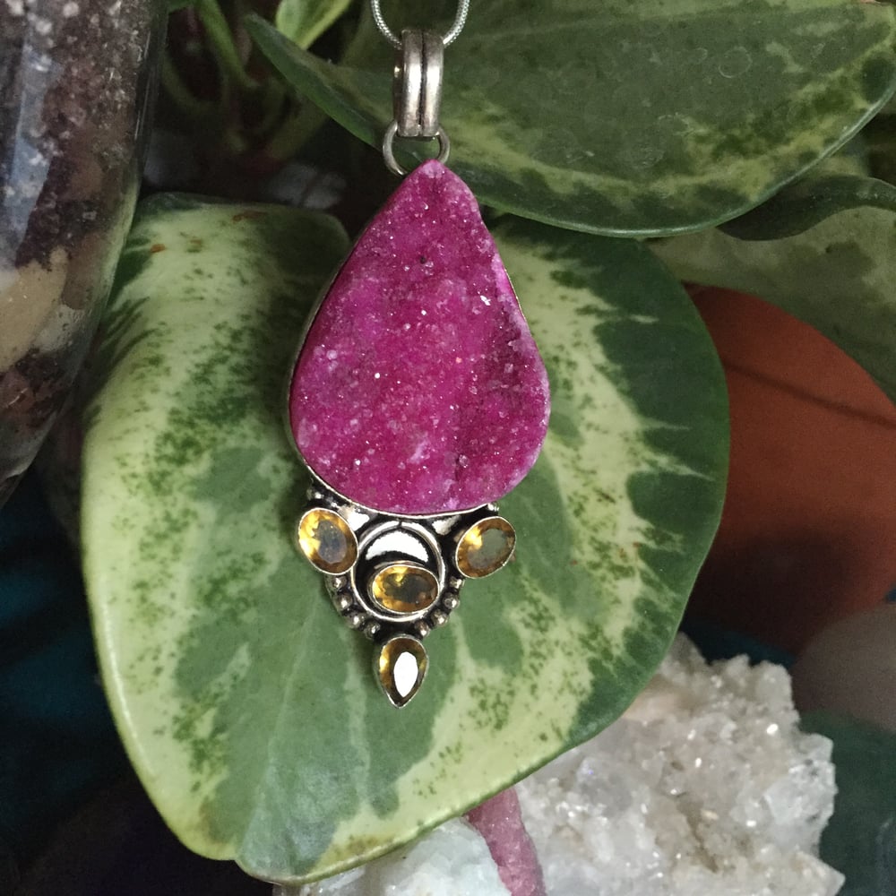 Image of "Sugar Droplet" Druzy & Golden Topaz Sterling Necklace