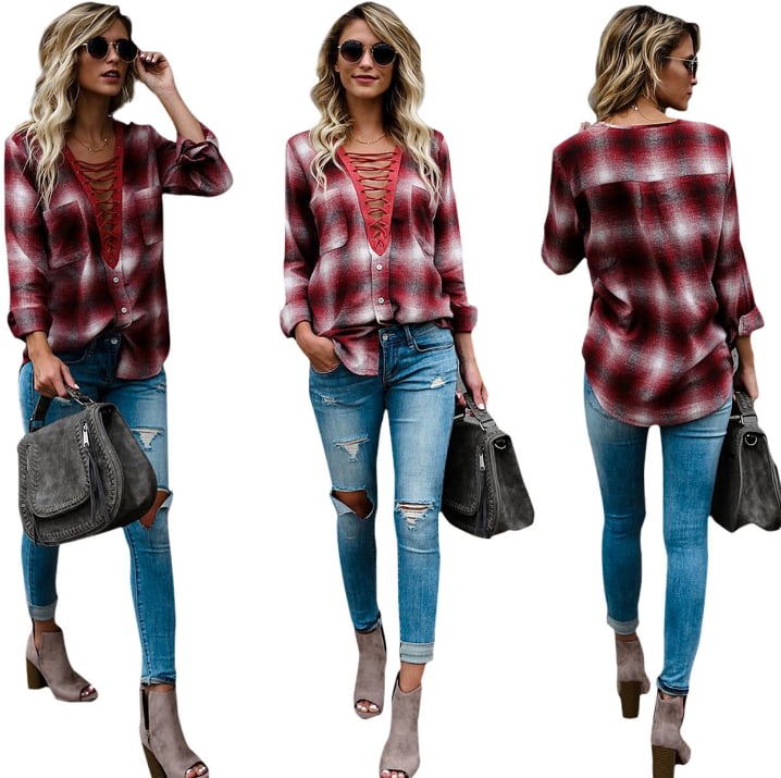Image of Sexy machine eye bandage check long sleeve shirt