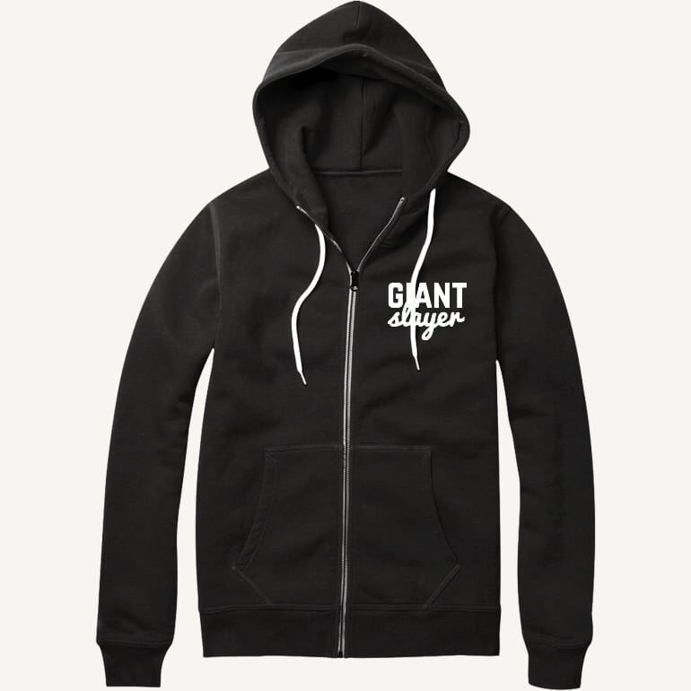 black hoodie with white letters