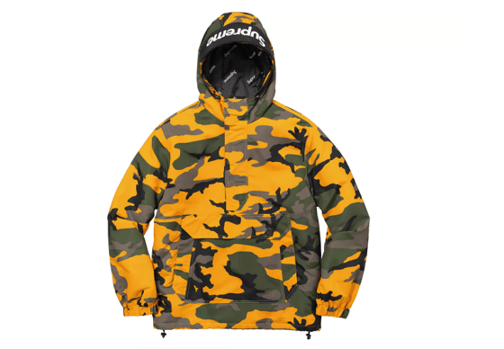 Image of Supreme Hooded Logo Half Zip Pullover Yellow Camo
