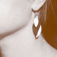 Image 2 of Handmade Australian leather leaf earrings - Tan, coral, white [LCO-081]