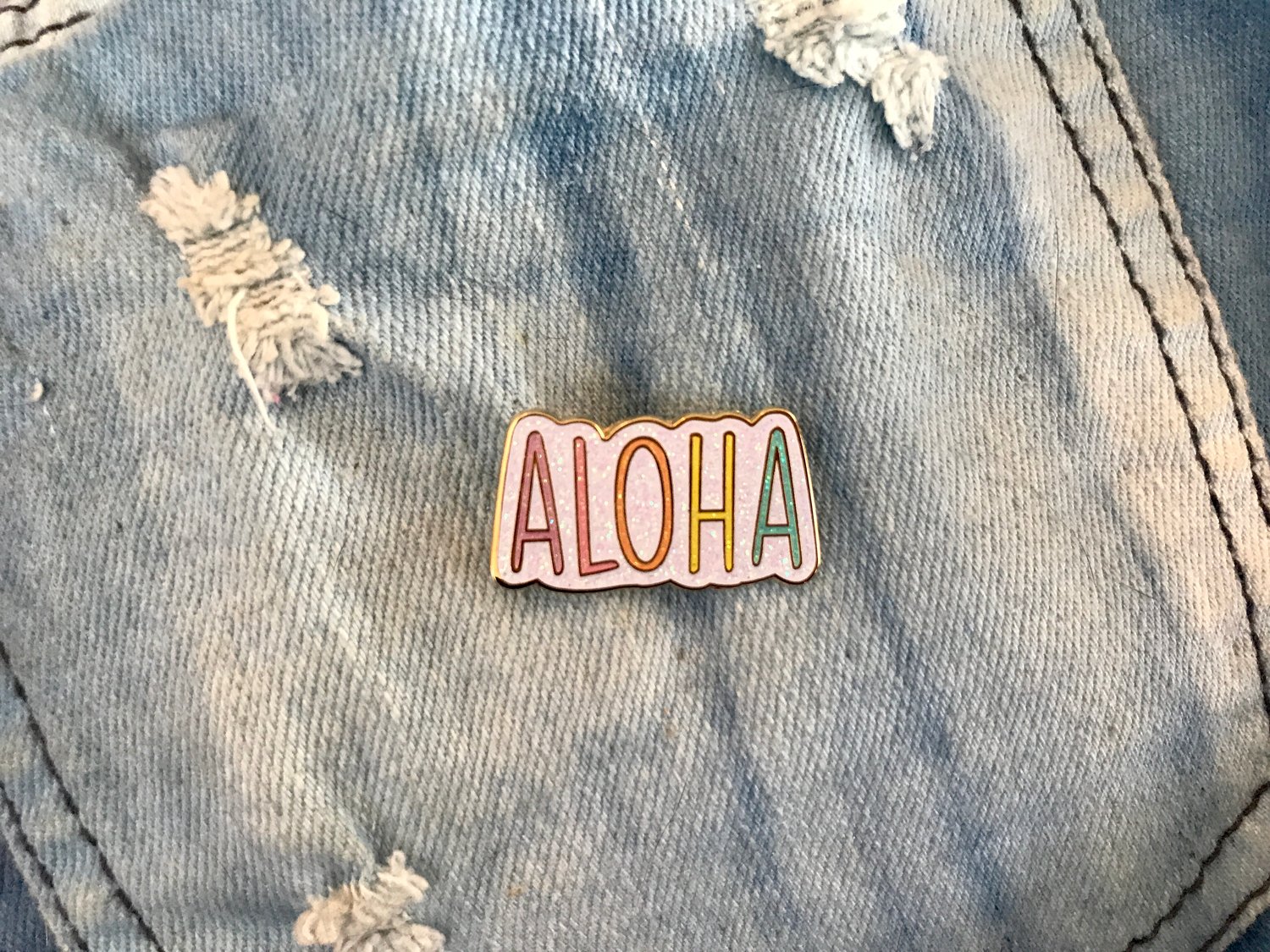 Image of Aloha Rainbow Glitter Enamel Pin