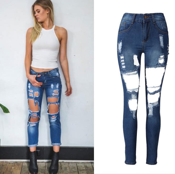 Image of Hot sale girl hole jeans loose jeans long trousers