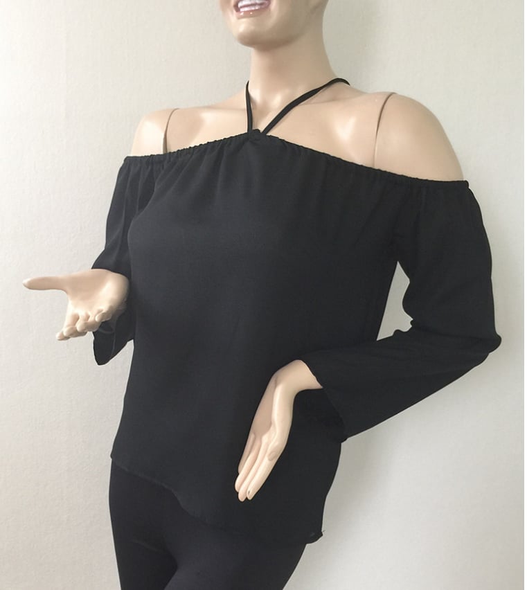 Image of Sexy off-the-shoulder sling chiffon blouse