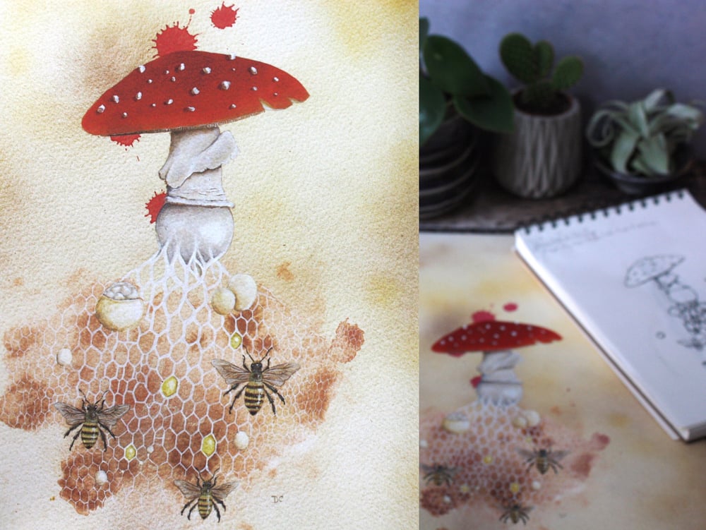 Image of The Bee Agaric. Professional digital A4 print