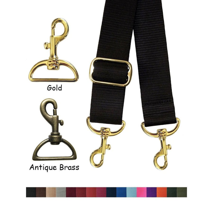 Dark Brown & Gold Strap for Bags - 1.5 Wide Nylon - Adjustable Length -  Dog Leash Style #19 Hooks, Replacement Purse Straps & Handbag Accessories  - Leather, Chain & more