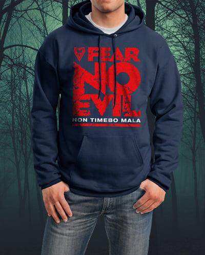 Image of BORN WYLD™ - "FEAR NO EVIL" Unisex Navy Hood Sweatshirt