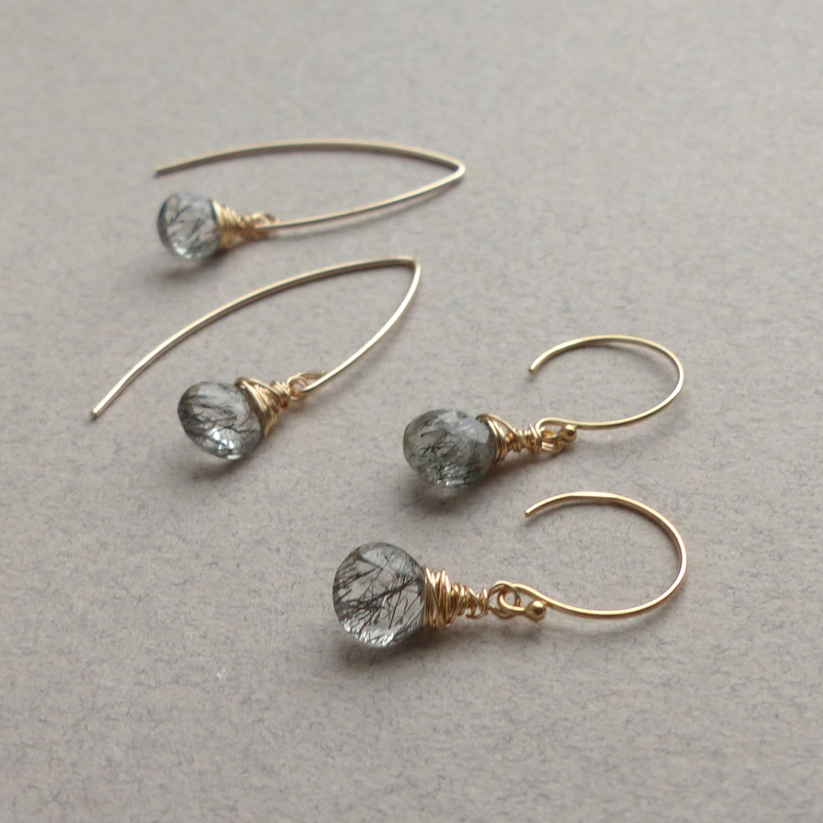 Handmade silver tourminated quartz drop earrings