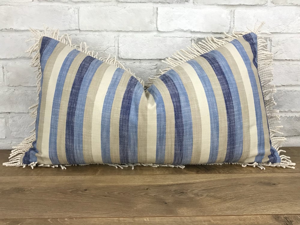 Image of Stripe linen with fringe pillow cover