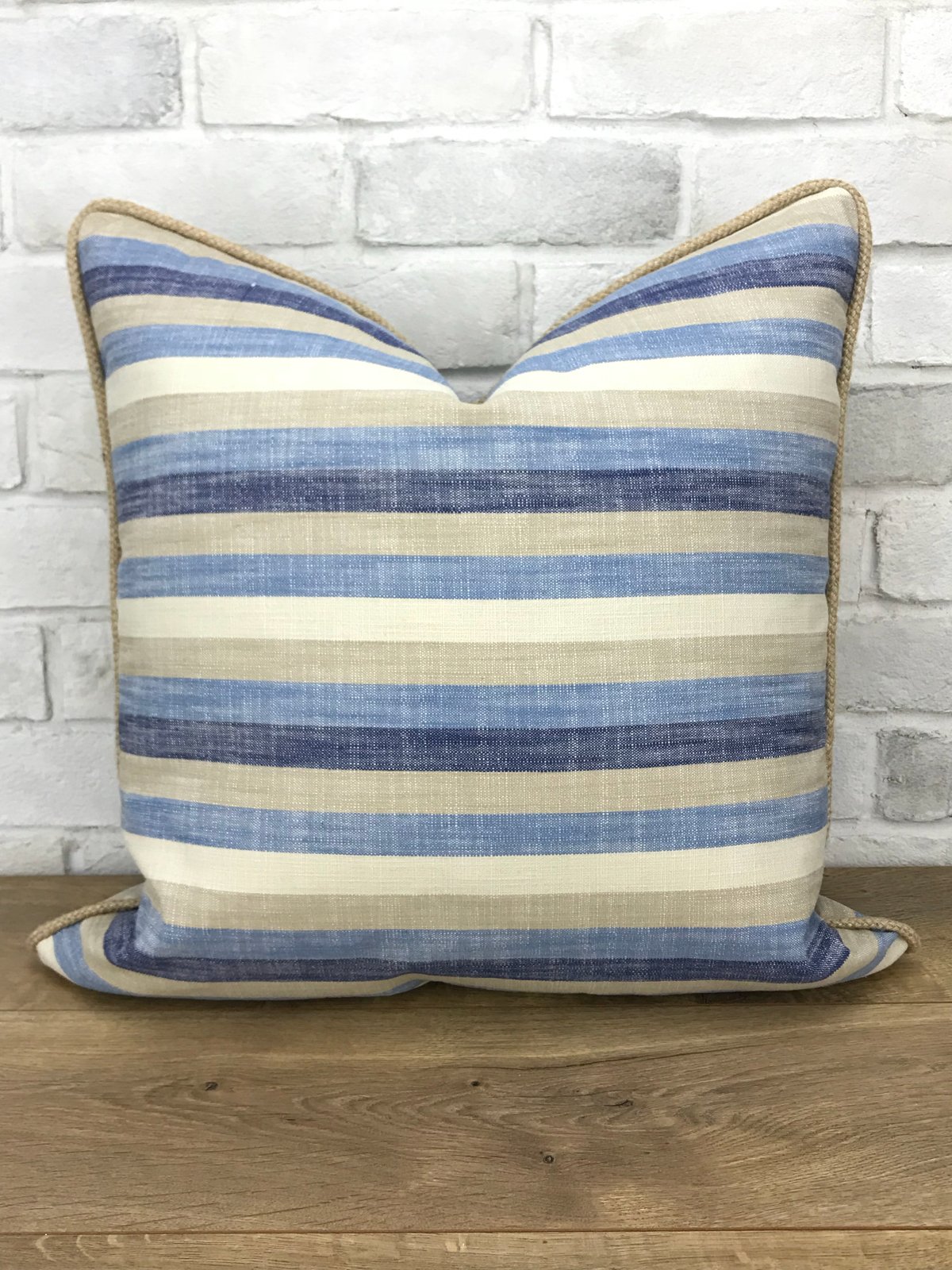 Image of Stripe linen with jute trim pillow cover