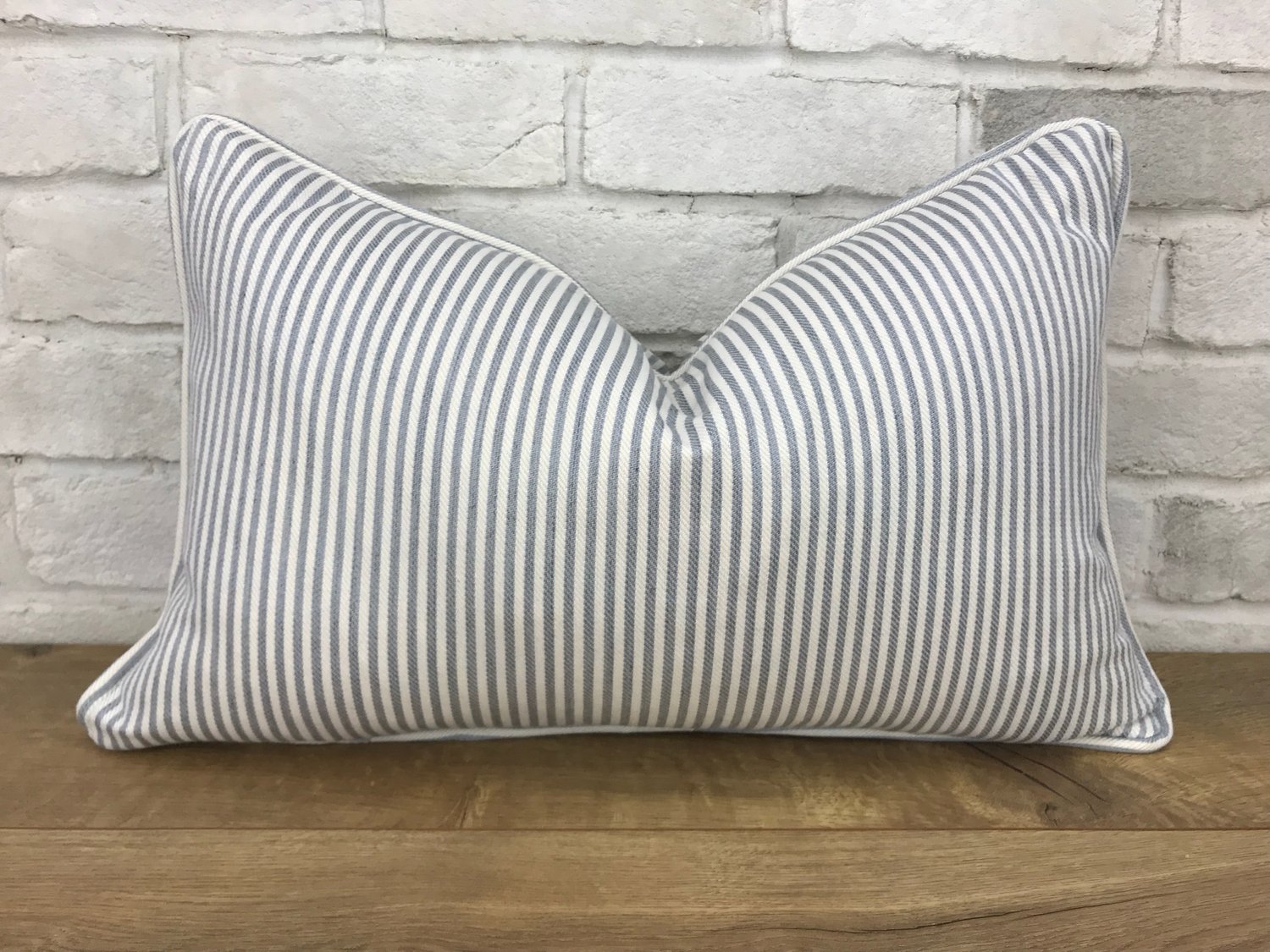 Image of Soft blue and cream stripe pillow cover