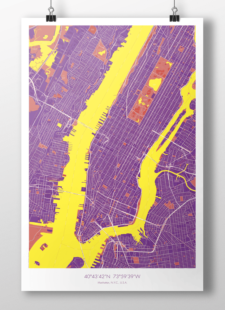 Image of Manhattan Map Poster Purple + Yellow