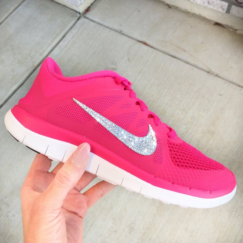 Image of Women's Nike Free 4.0 V4 w/ Swarovski Rhinestones - Vivid Pink