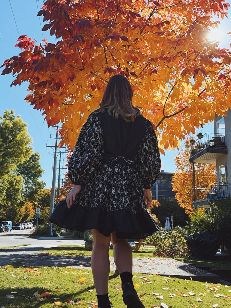 Image of Collared Puff Long Sleeve Dress — Halloween Black Ruffle