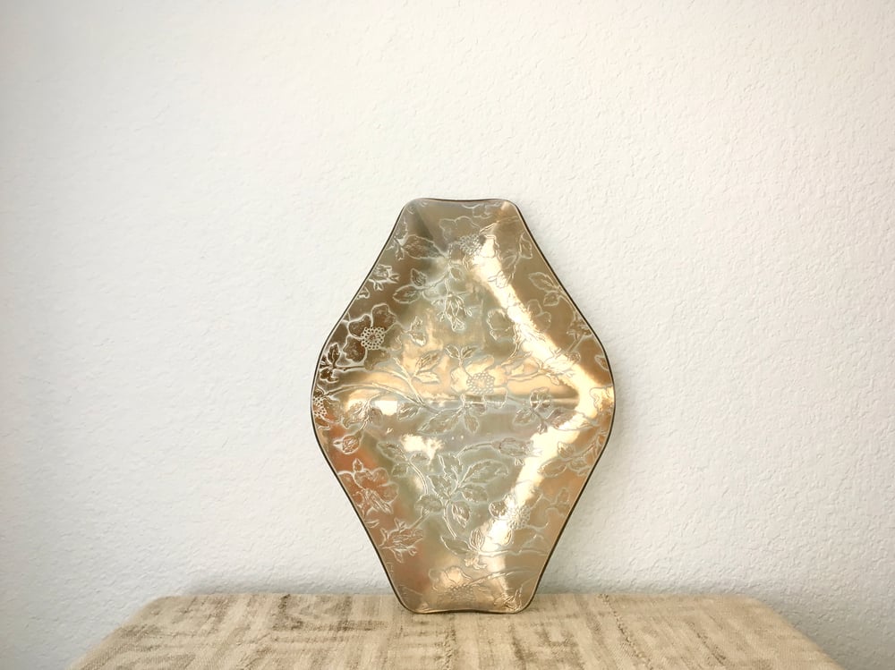 Image of Gold Embossed Ricco Verre Belguim Bent Glass Divided Serving Tray