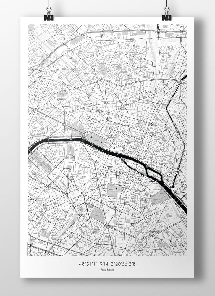 Image of Paris Map Poster - B&W