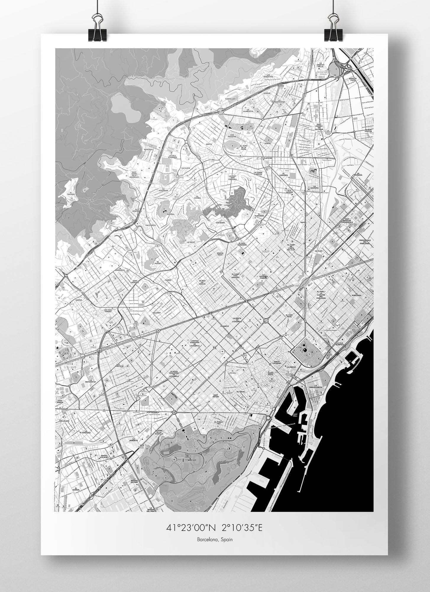 Image of Barcelona Map Poster - B&W