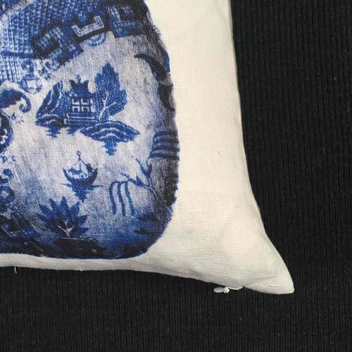 Image of Linen Blue Willow Rabbit Cushion