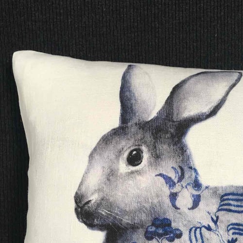 Image of Linen Blue Willow Rabbit Cushion