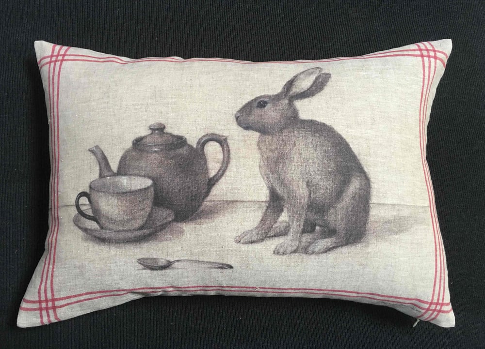 Image of Linen Rabbit Tea Towel Cushion