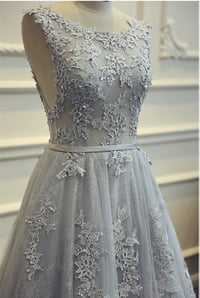 Image 3 of Grey Prom Dresses 2018, Elegant Party Dresses, Lace Prom Dresses 2018
