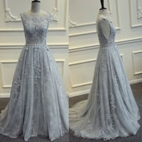 Image 1 of Grey Prom Dresses 2018, Elegant Party Dresses, Lace Prom Dresses 2018
