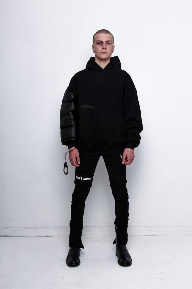 Image of Nylon Sleeve Hooded Sweatshirt