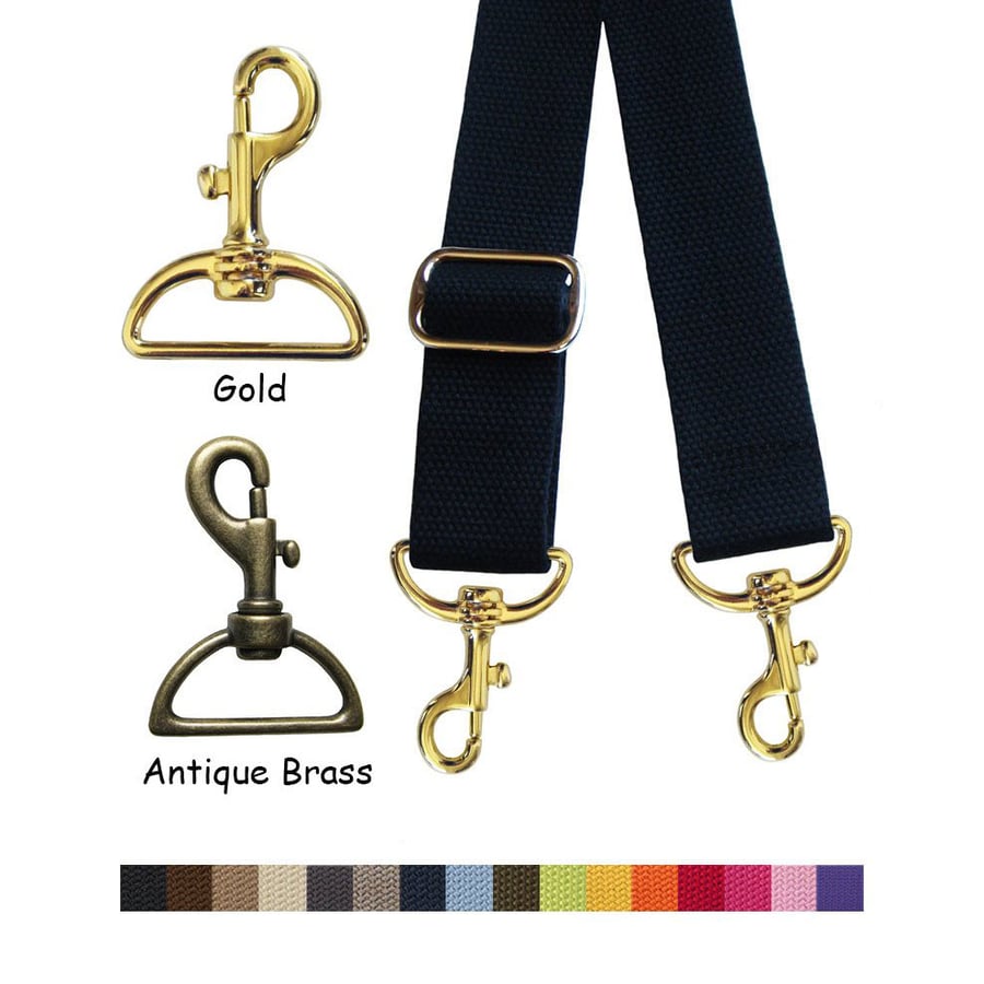 Image of Cotton Canvas Webbing Strap - Adjustable - 1.5" Wide - Choose Color, Length & Gold-tone Hook #19