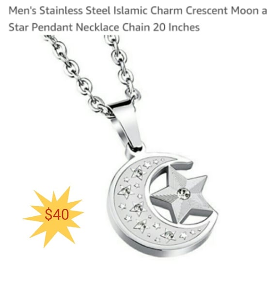 Image of Men's Stainless Steel Crescent moon & Star 20" Necklace