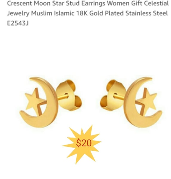 Image of Crescent moon & Star Stud Earrings