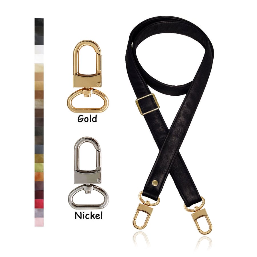 Image of Adjustable Crossbody Bag Strap - Choose Leather Color - 55" Maximum Length, 1" Wide, #16XLG Hooks
