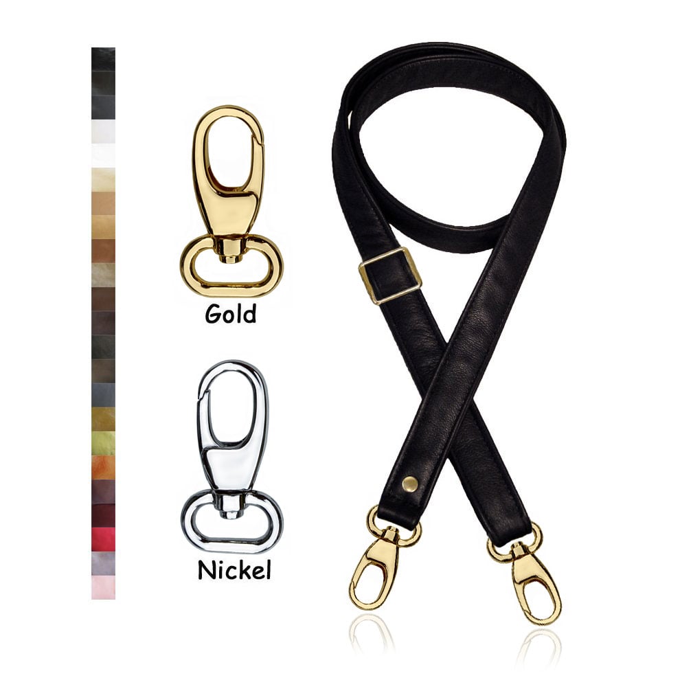 Image of Adjustable Crossbody Bag Strap - Choose Leather Color - 55" Maximum Length, 1" Wide, #17B Hooks