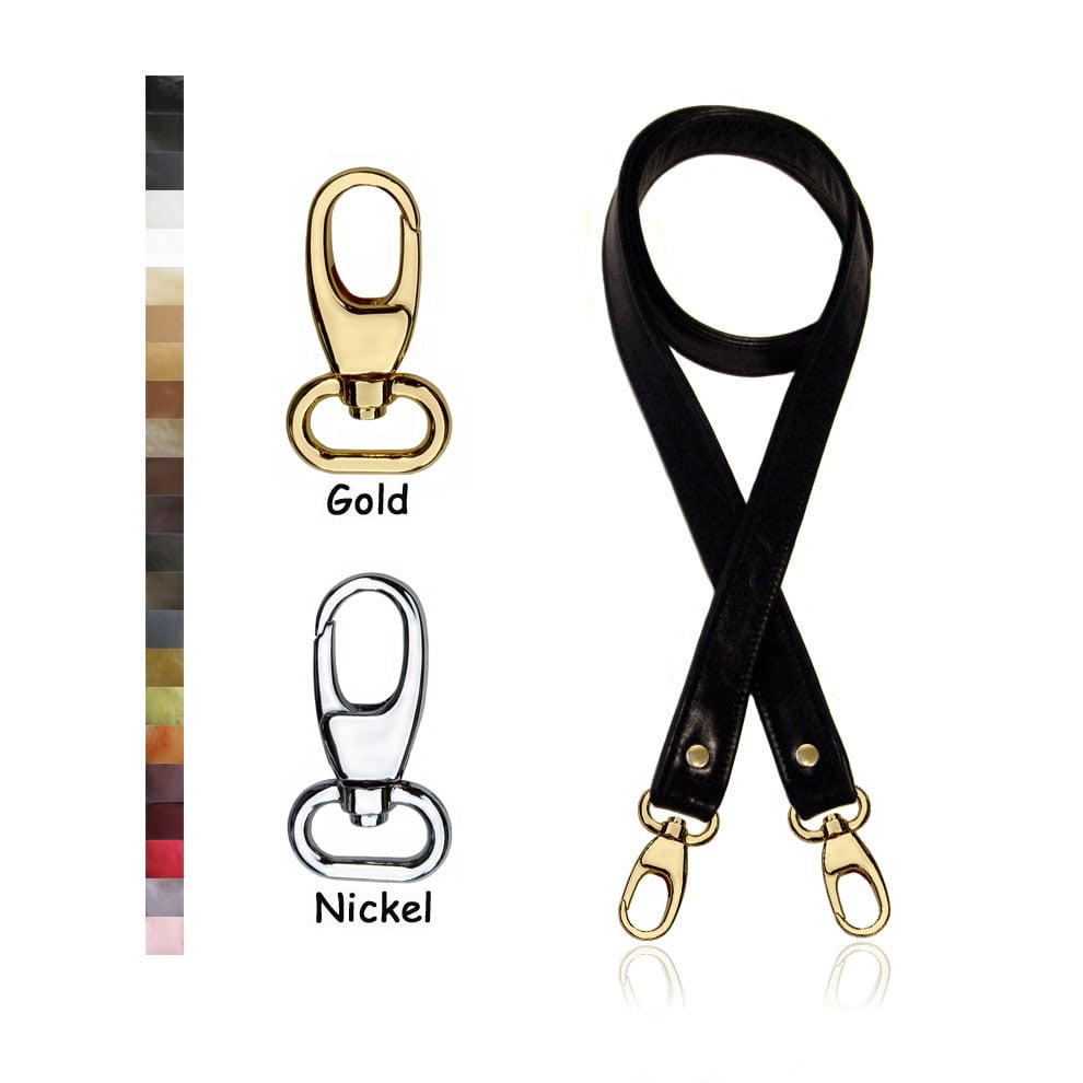 Image of Crossbody / Messenger Bag Strap - Choose Leather Color - 50" Length, 1" Wide, #17B Lobster Claws