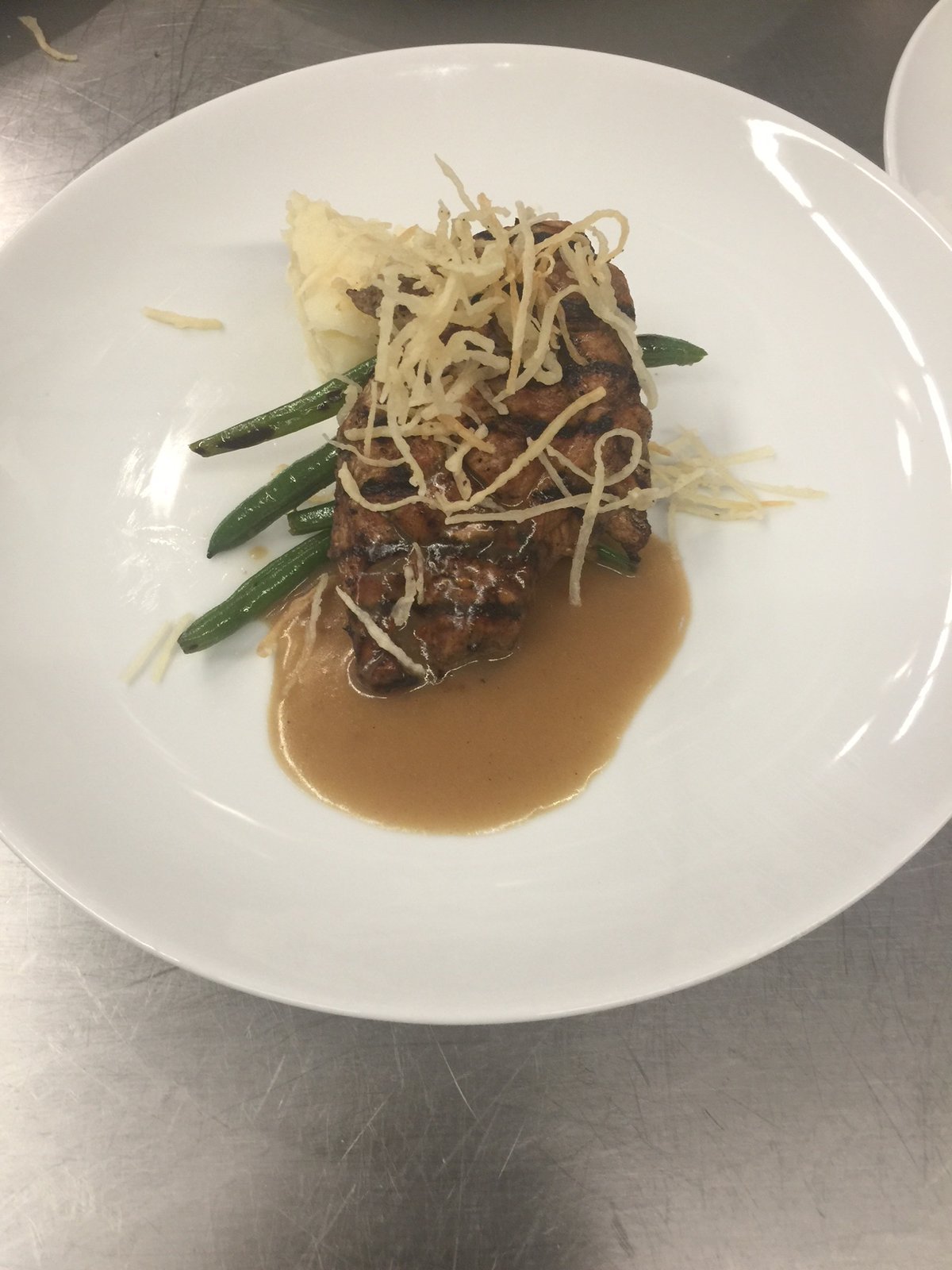 Image of Grill Steak with Truffle Mashed Potato and Green Beans