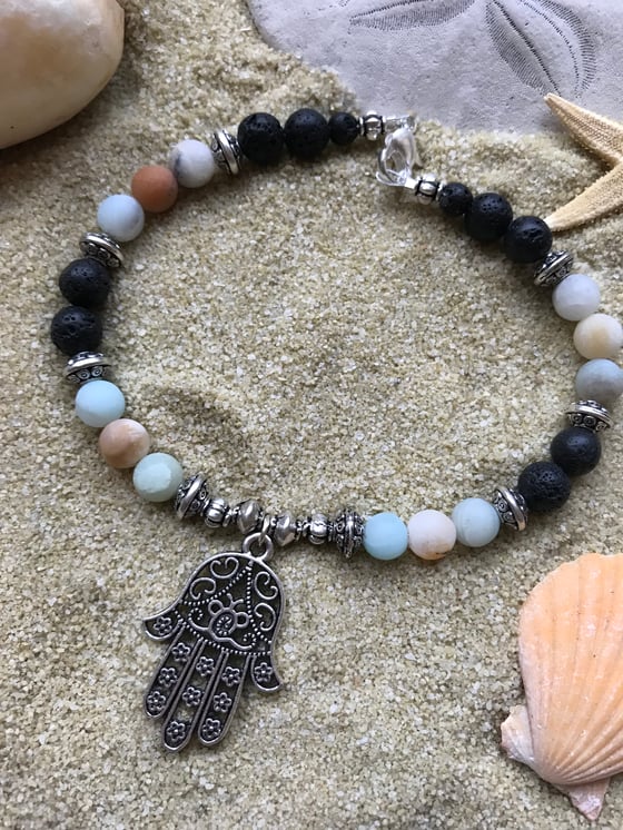 Image of Lava Stone & Amazonite Hamsa Bracelet