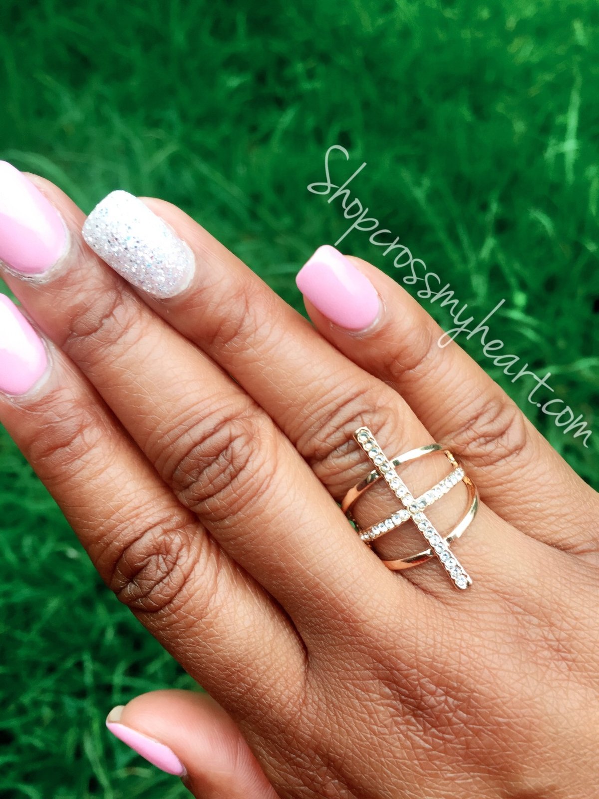 Image of Crystal Paved Cross Statement Ring
