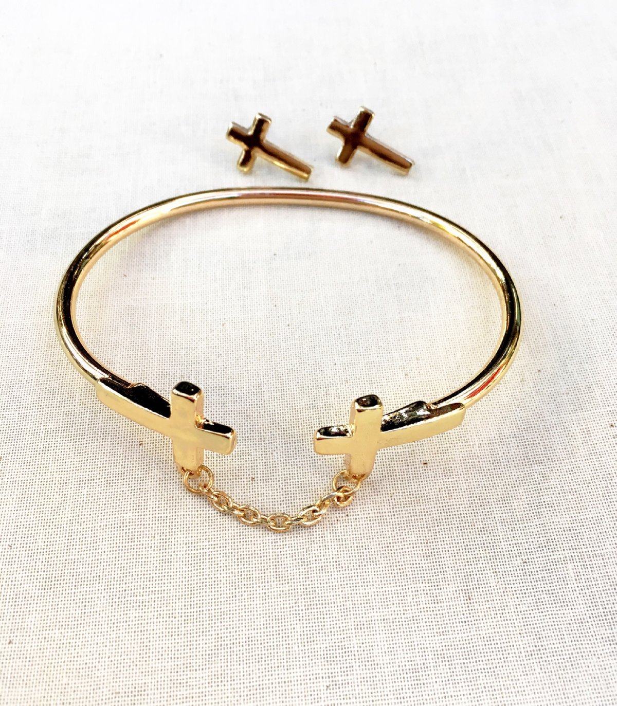 Image of Double Cross Chain and Bracelet Set
