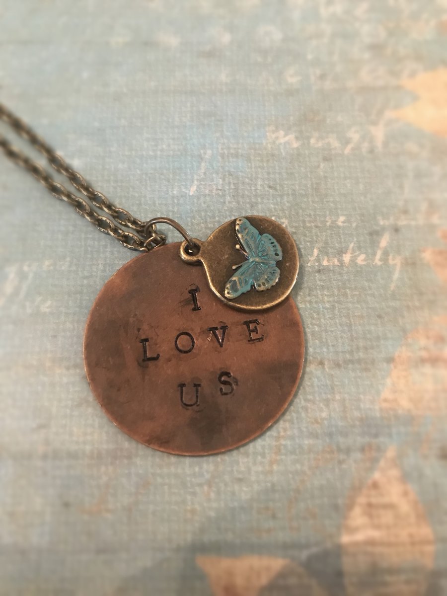 Image of I Love Us Necklace With Butterfly