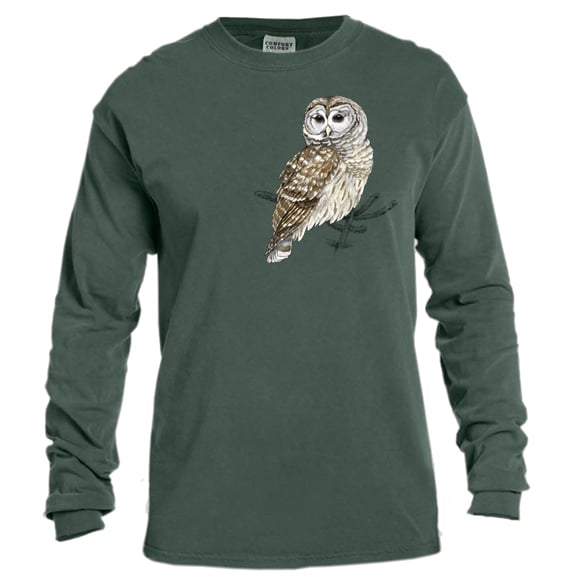 Barred Owl Garment Dyed Long Sleeve t-shirt / Coyote Graphics