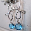 Victorian Ribbon Mini Earrings with Swiss Blue Topaz, Sterling Silver