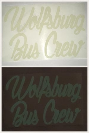 Image of Wolfsburg Bus Crew Glow in the Dark Large Logo or Large Windscreen Script Sticker