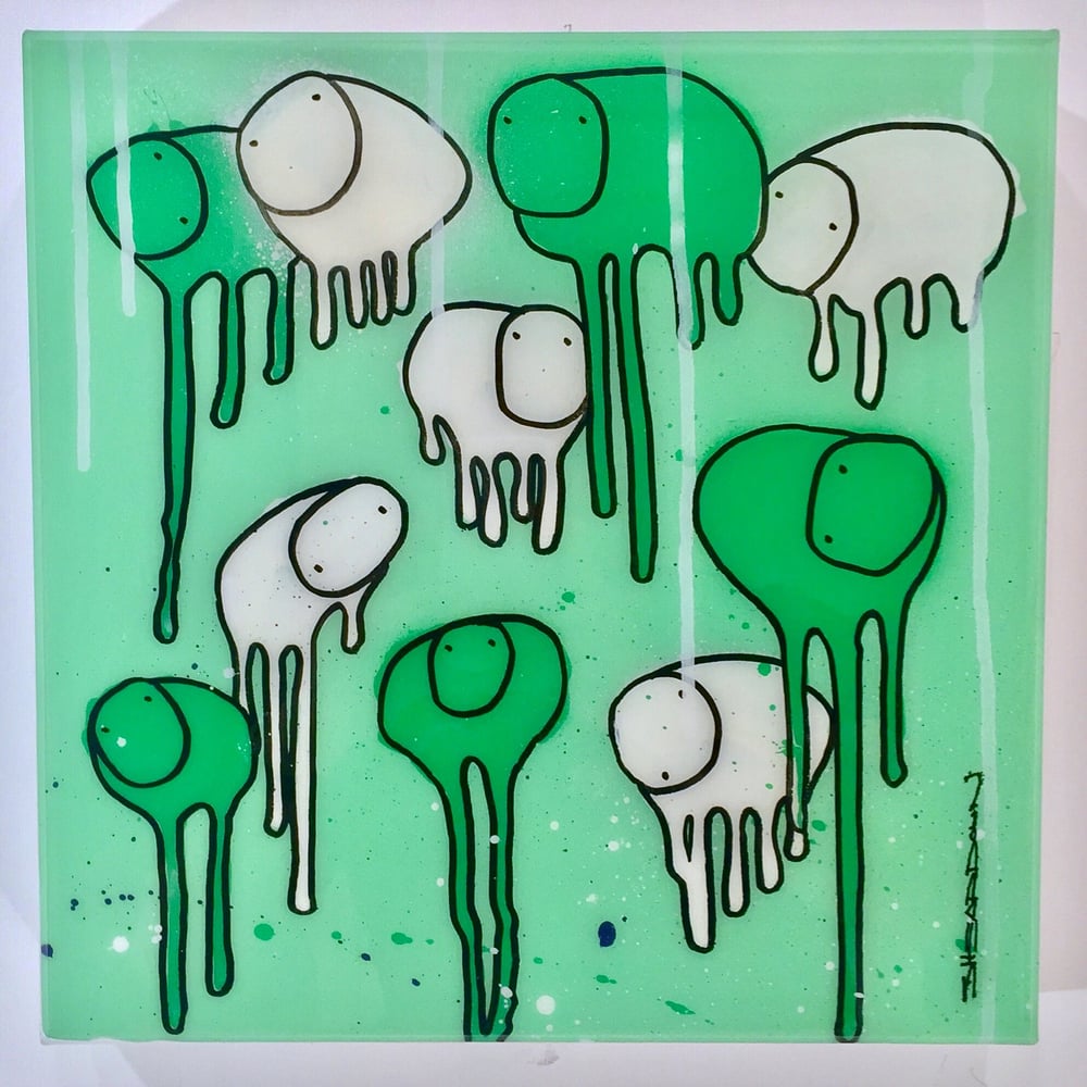 Image of Raining Cows,  "ICE GEEN FOREST"  12"X12"
