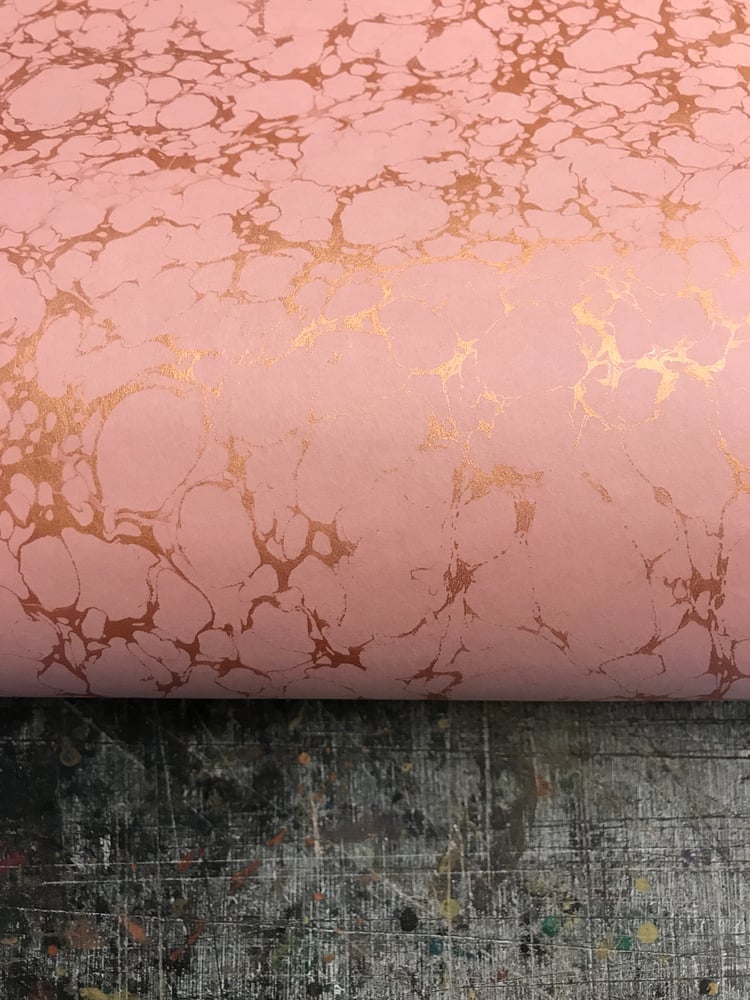 Image of Marbled Paper #69 'Metallic Copper vein on blush-rose' base paper