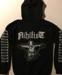 Image 4 of Nihilist " Radiation Sickness " Hooded Sweatshirt with logo Sleeve prints