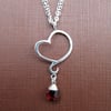 Aphrodite Mini Heart Necklace with Garnet, Sterling Silver